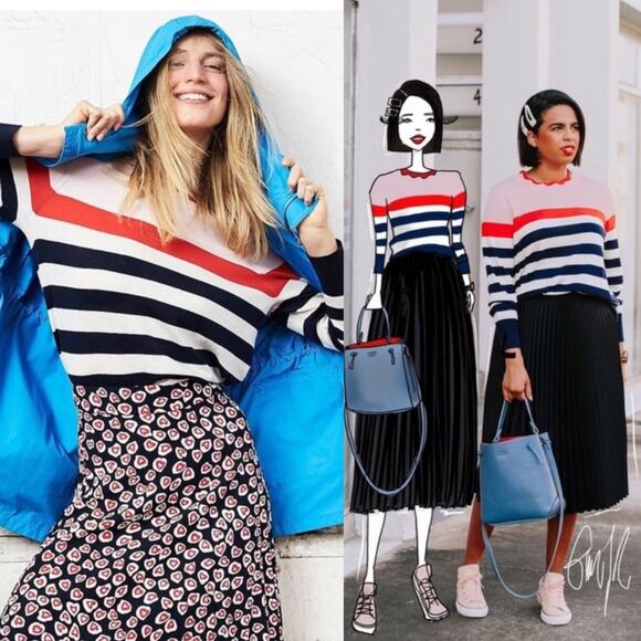 J.Crew Scallop Trimmed Pullover Striped Sweater - Picture 2 of 11